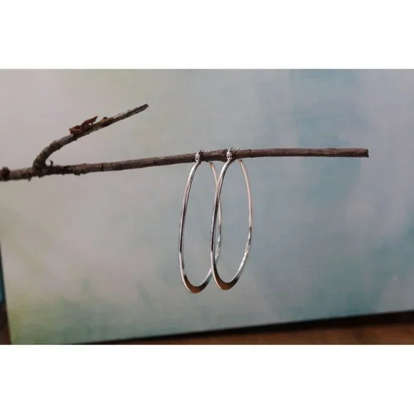 New Very Large Oval Hoop Earrings Sterling Silver 925 E80 - Picture 4 of 5